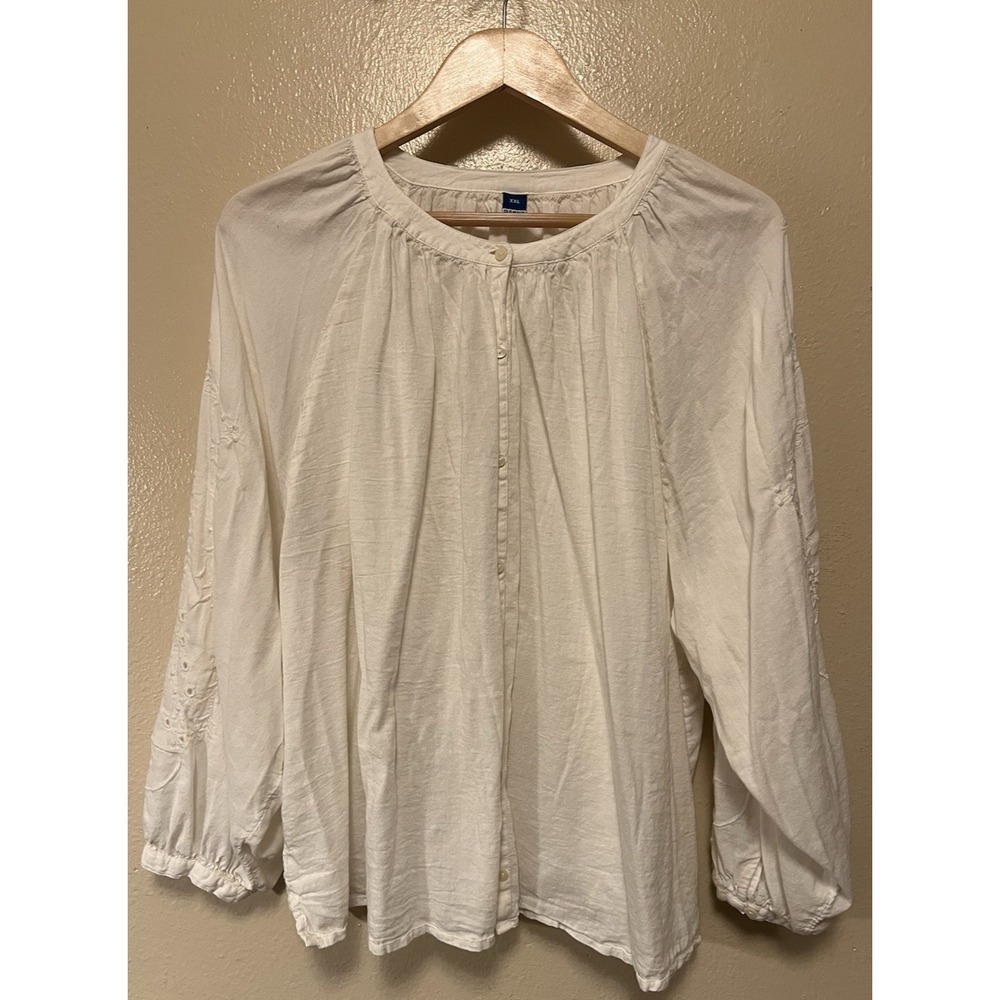 Old Navy Poet Blouse Seasalt White Eyelet Sleeve Peasant Prairiecore Women's XXL